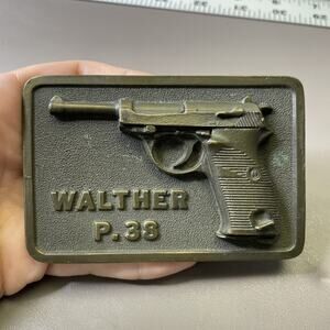 Vintage Rare Adezy Denver Brass 1975 Walther P.38 WWII Pistol Belt Buckle 4 Inch